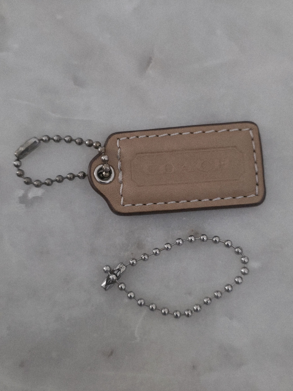 Coach Small Tan Leather Hangtag w/ Embossed & Silver Ball Chain